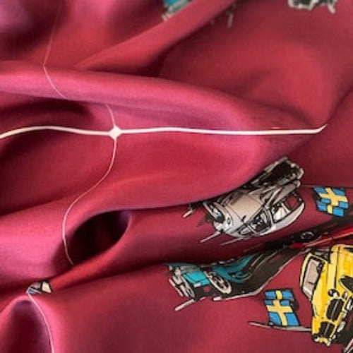 Burgundy Cars #U2 Silk Print Woven Fabric - SKU 7005C