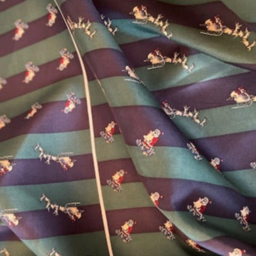 Green/Navy Santa 1" Stripe #U2 Silk Print Woven Fabric - SKU 7005