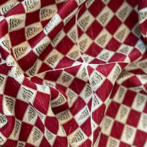 Red Check Christmas Tree #U2 Silk Print Woven Fabric - SKU 7005B
