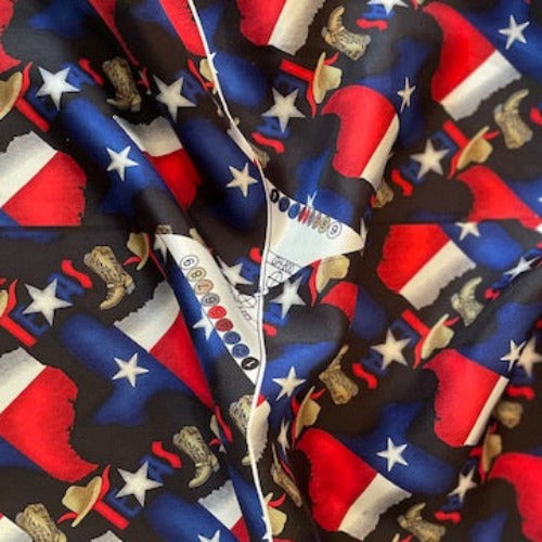 Black Texas Star #U2 Silk Print Woven Fabric - SKU 7005C