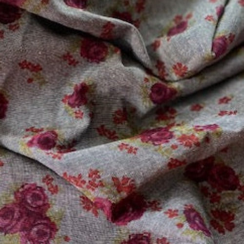 Indigo #U176 Chambray Made In America Rose Print Woven Fabric - SKU 7016