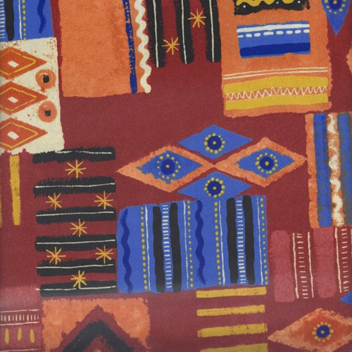 Rust Navajo Patchwork Print Interlock Knit Fabric