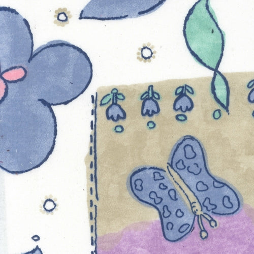 White/Blue/Pink Hearts & Flowers Cotton Print Jersey Knit Fabric