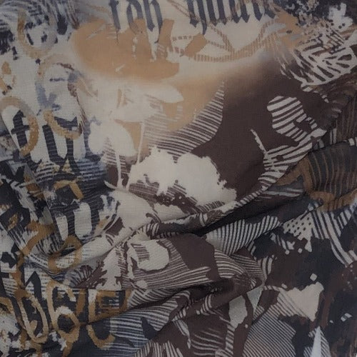 Brown #S105 Graffiti Triple Mesh Print Knit Fabric - SKU 6643