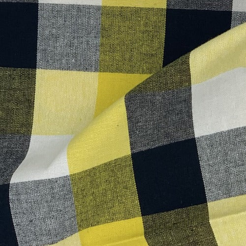 Tri Color 1 1/4 Yellow Buffalo Check Shirting Woven Fabric - SKU 1177