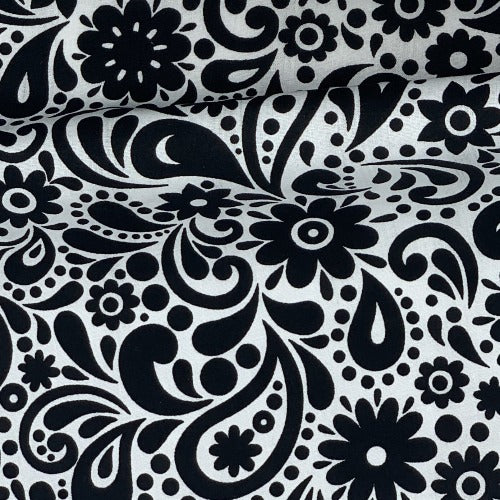Black White #U2 Bandana Cotton Print Woven Fabric 45" - SKU 5864