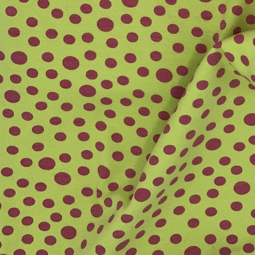Pink/Kiwi #SS179/15 3/8 Inch Dots Cotton Spandex Print Jersey Knit Fabric - SKU 4553