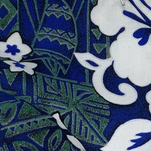 Hawaiian Leaf Royal/White Challi Print Woven Fabric - SKU 3206