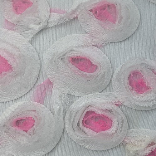 Pink White Rose | Rosette Evening Metallic Sheer Woven - SKU 4599 #U138