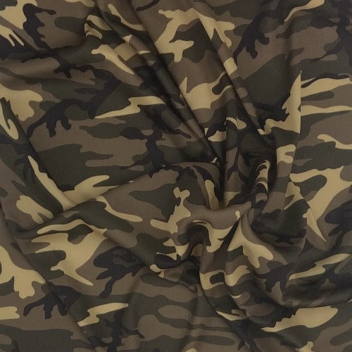 Brown/Olive #S54 Woodland Camo Jersey Polyester/Spandex Print Knit Fabric - SKU 6189A