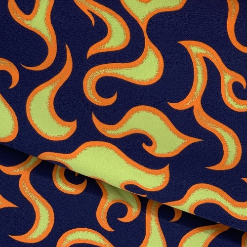 Navy Yellow Flame Supplex Waterproof Print Woven Fabric - SKU 3016