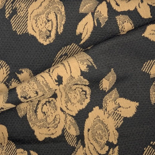 Black/Khaki #S207 Rose Jacquard Double Knit Fabric - SKU 4972A