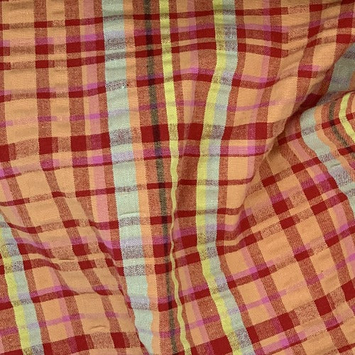Orange/Red #S156A Plaid STRETCH Spandex Seersucker Shirting Woven Fabric - SKU 6824B