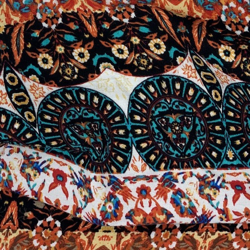 Black/Orange #S/EE Feather Cotton Spandex Print Jersey Knit Fabric - SKU 4560C