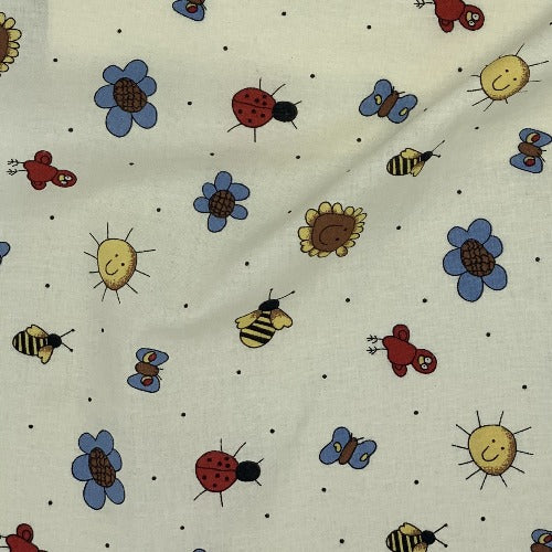 Ivory Insects Novelty Cotton Print Woven Fabric - SKU 4599C