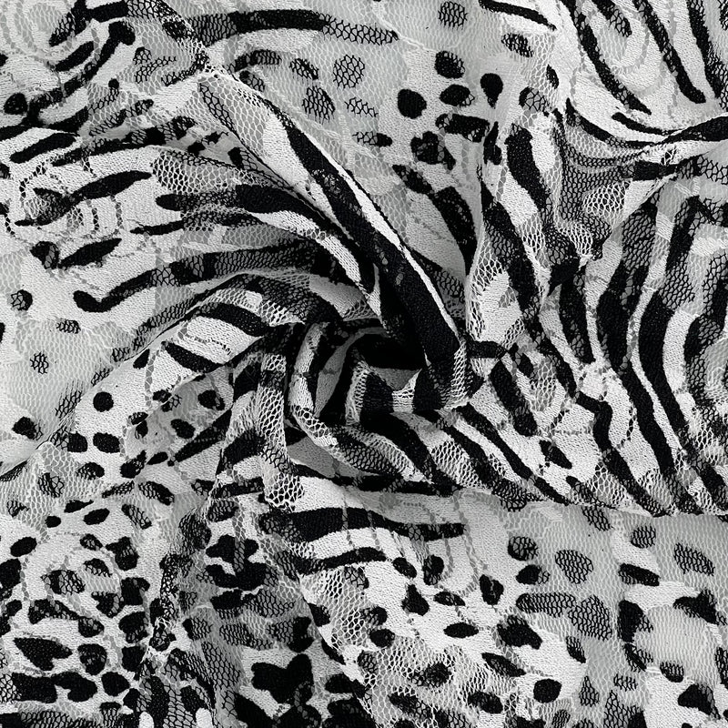 Spotted Floral Crinkle Lace - Black & White | 7316G