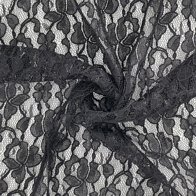 Floral Corded Stretch Lace - Black (2) | 7316I