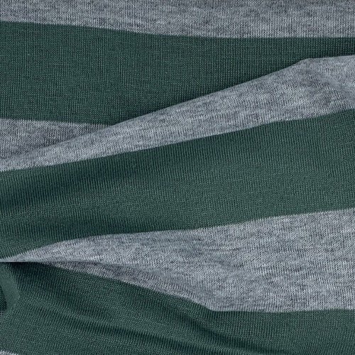 Heather Grey/Green #SS/UB 2" Cotton Stripe Jersey Knit Fabric - SKU 4537