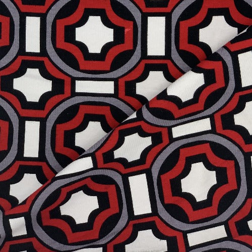 Red/Black #S65 Terrazzo Geometric 12 Ounce Cotton Spandex Print Jersey Knit Fabric - SKU 5917