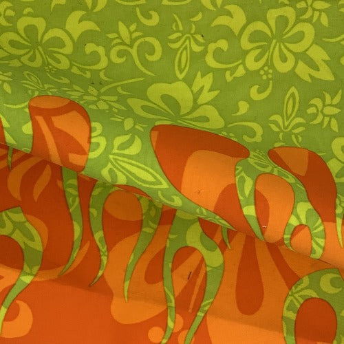 Orange Green Flame Border Print Supplex Waterproof Woven Fabric - SKU 3016