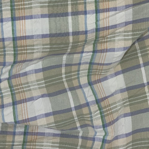 Sage/Lilac #S156A Plaid STRETCH Spandex Seersucker Shirting Woven Fabric - SKU 6824A