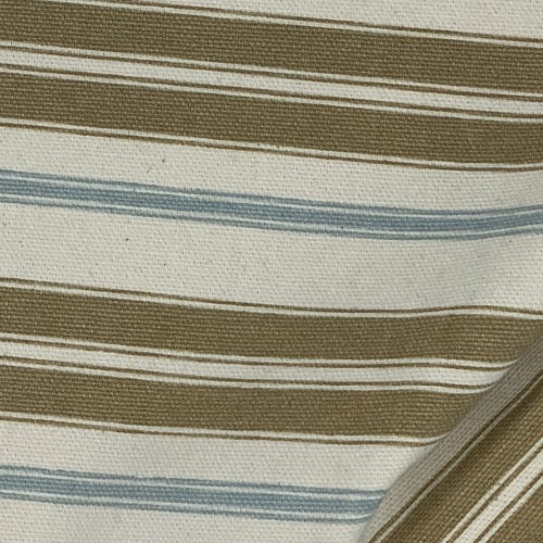 Creme/Khaki/Blue Umbrella Stripe Canvas Woven Fabric - SKU 2859