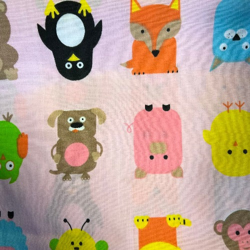 Pink #U90 Cute Animals Cotton/Polyester Children's Print Woven (18 Yard Roll) - SKU 0901012 BTR