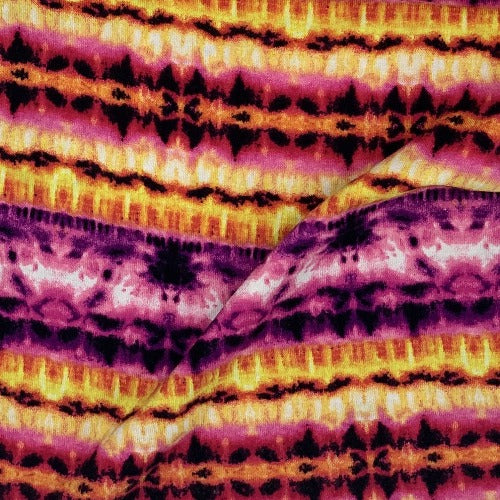 Yellow Tie-Dye Stripe Jersey Polyester/Spandex Print Knit Fabric - SKU 4221A