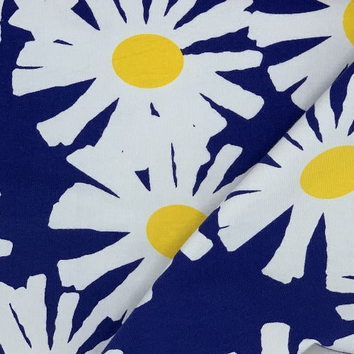 Royal/White #S66 Gerbera Flower 12 Ounce Cotton Spandex Print Jersey Knit Fabric - SKU 5917