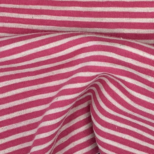 Pink White #SS159 3/8 Inch Rayon Spandex Stripe Jersey Knit Fabric - SKU 3098B
