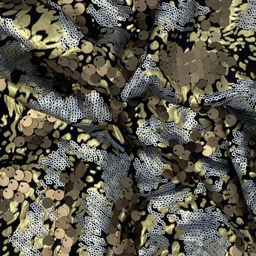 Black/Gold #S/G1 Sequin Polyester Mesh Knit Fabric - SKU 6219D