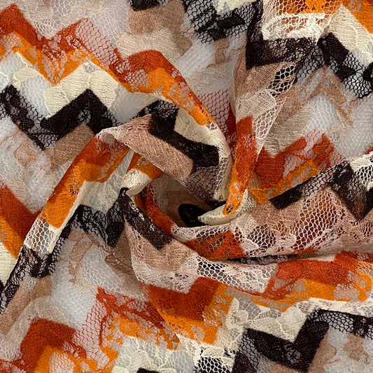 Brown/Orange | Chevron Print Lace