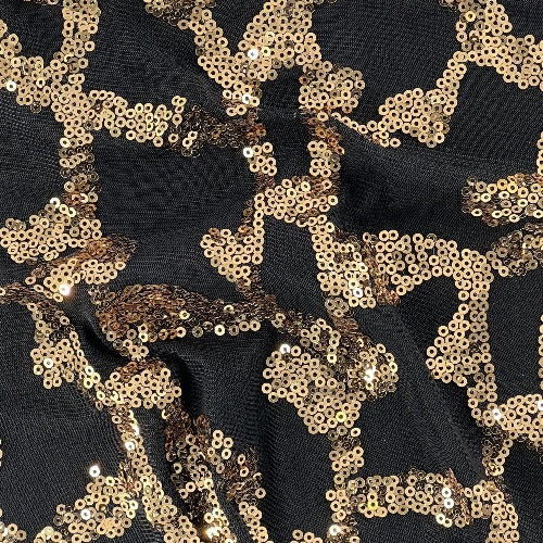 Black/Gold #S801/2/3 Sequin Polyester Mesh Knit Fabric - SKU 7154J
