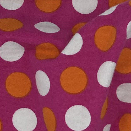 Fuchsia Cotton Spandex Dots Print Jersey Knit Fabric - SKU 4245A