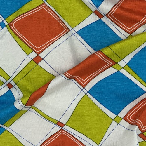 Turquoise Argyle Rayon Spandex Print Jersey Knit Fabric - SKU 4197 Turquoise