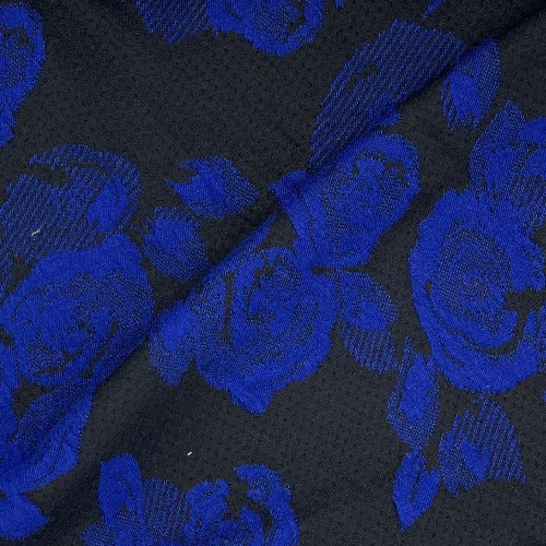 Black/Royal #S207 Rose Jacquard Double Knit Fabric - SKU 4972A