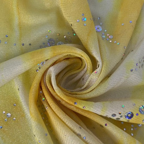 Yellow #S801/2/3 Tie-Dye Sequin Sheer Knit Fabric - SKU 7154U