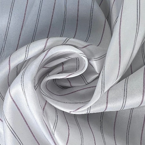 White/Burgundy #S/R Stripe Blouse Weight Yarn-Dye Woven - SKU 7194