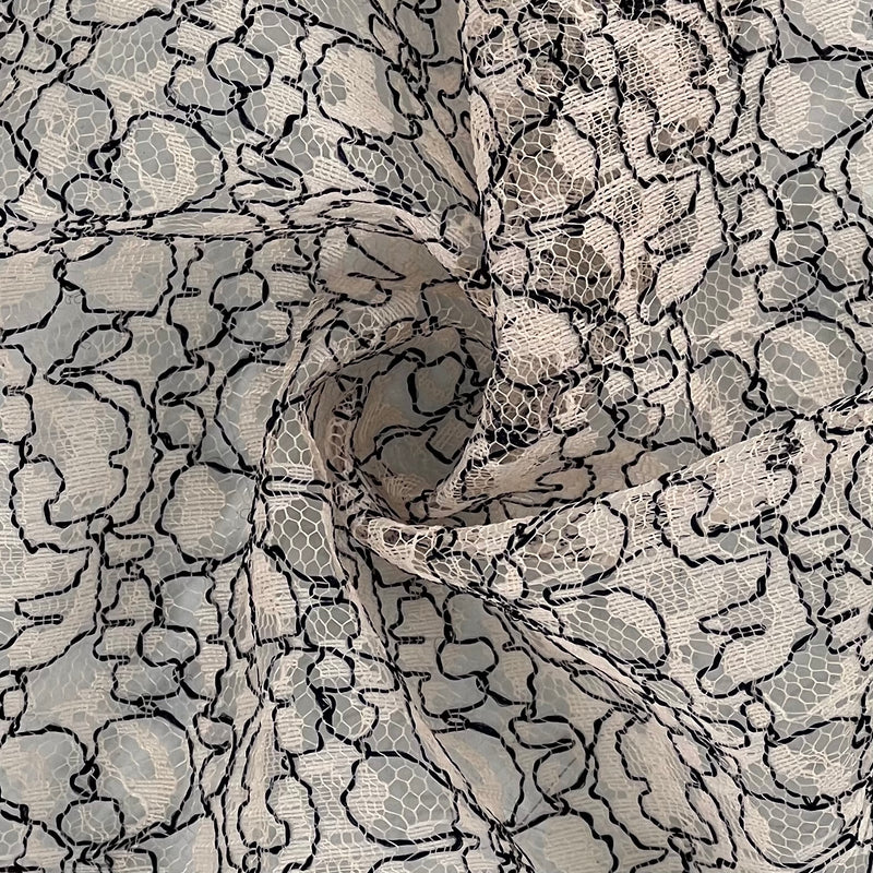 Scribble Corded Lace - Black & Nude | 7316G