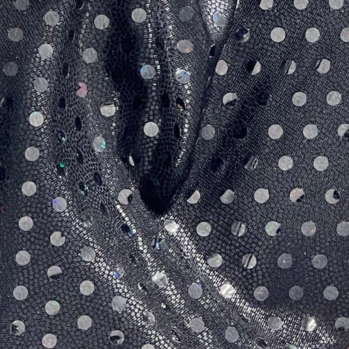 Black #SS Pointelle Sequin Polyester Mesh Knit Fabric - SKU 7154